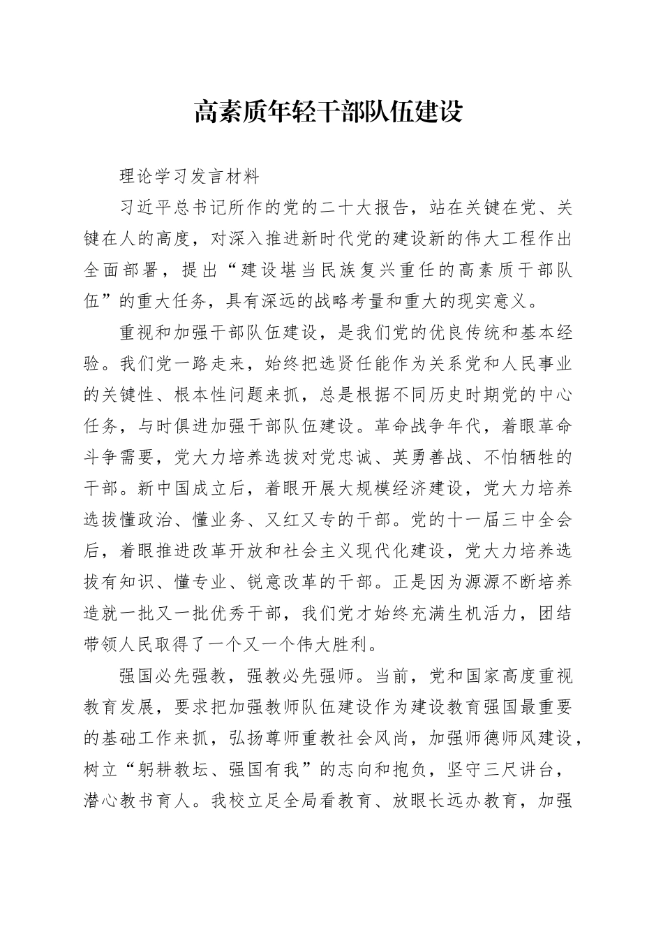 高素质年轻干部队伍建设心得体会_第1页