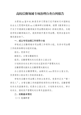 高校后勤领域专项治理自查自纠报告