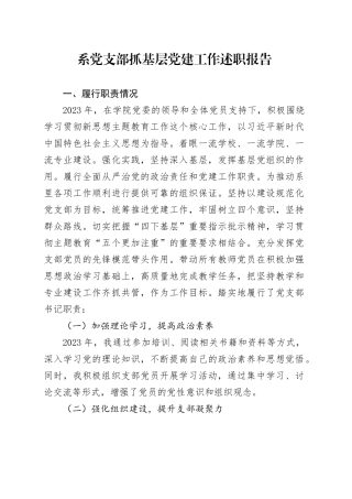 高校某系党支部抓基层党建工作述职报告