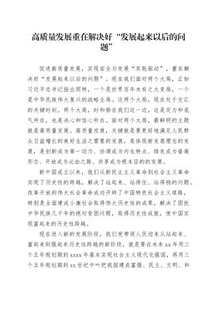 高质量发展重在解决好“发展起来以后的问题”
