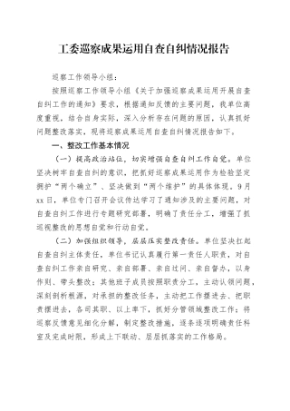 工委巡察成果运用自查自纠情况报告