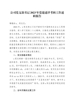 公司党支部书记2023年党建述评考核工作述职报告