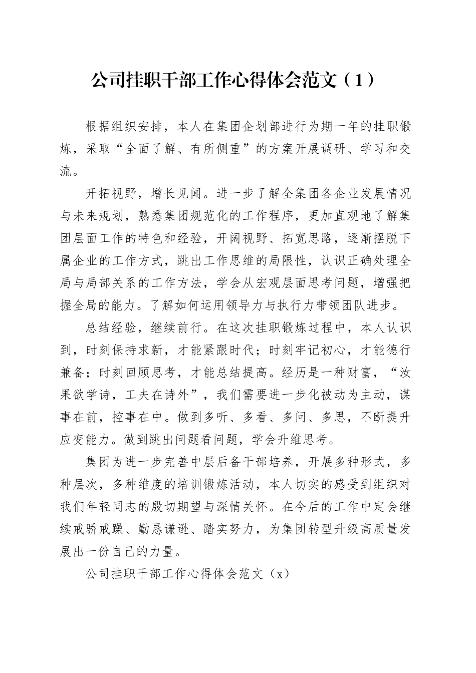 公司挂职干部工作心得体会2篇_第1页