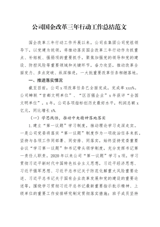 公司国企改革三年行动工作总结国有企业汇报报告