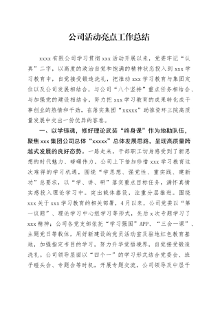 公司活动亮点工作总结