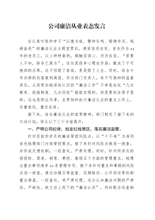 公司廉洁从业表态发言