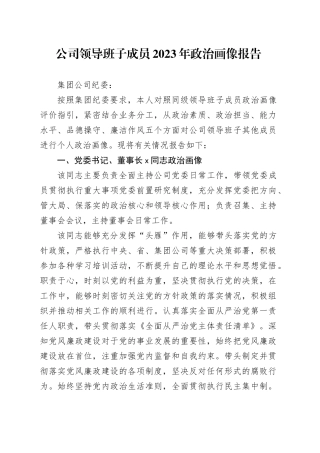 公司领导班子成员2023年政治画像报告