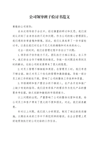 公司领导班子检讨书企业