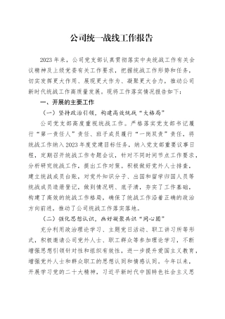 公司统一战线工作报告