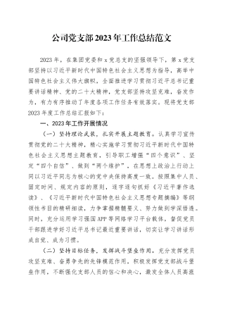 公司支部2023年工作总结2024年计划党建汇报报告