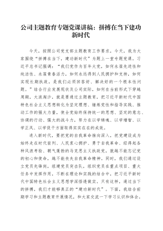 公司主题教育专题党课：拼搏在当下建功新时代