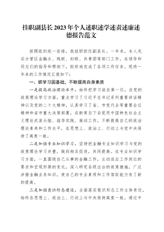 挂职副县2023年个人述职述学述责述廉述德报告工作汇报总结20231225