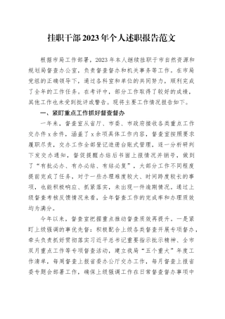 挂职干部2023年个人述职报告督查室机关事务个人工作汇报总结20240124