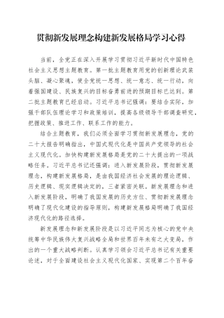 贯彻新发展理念构建新发展格局学习心得