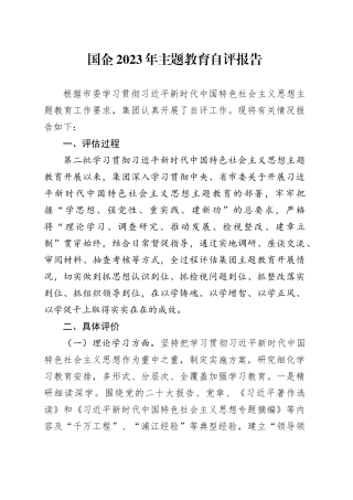 国企2023年主题教育自评报告