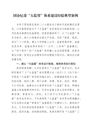 国企纪委“大监督”体系建设经验典型案例