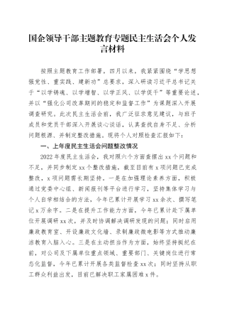 国企领导干部主题教育专题民主生活会个人发言材料