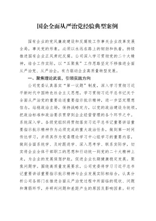国企全面从严治党经验典型案例