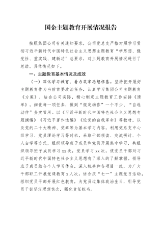 国企主题教育开展情况报告