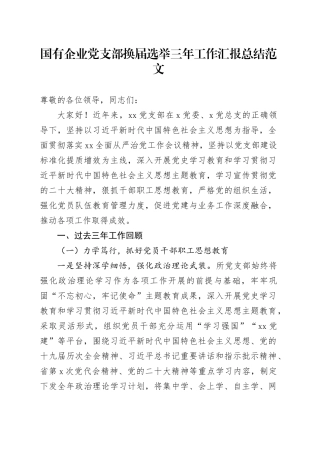 国有企业党支部换届选举三年工作汇报总结公司