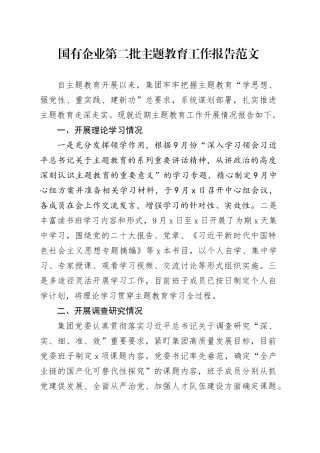 国有企业第二批主题教育工作报告公司总结汇报20231108