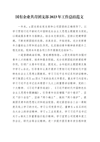 国有企业共青团支部2023年工作总结公司汇报报告20231225