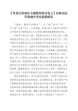 【常委宣传部长主题教育研讨发言】在抓实以学铸魂中夯实思想根基