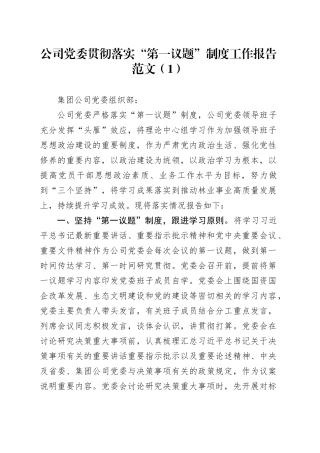 3篇公司第一议题制度工作报告国有企业汇报总结经验材料20240115