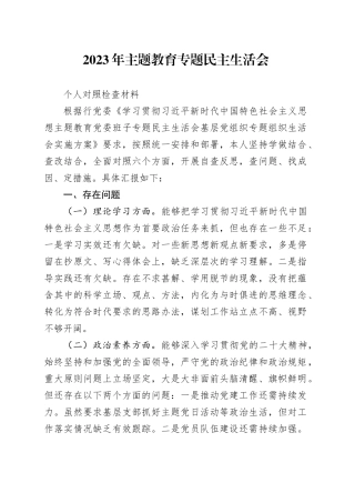 5.2023年主题教育专题民主生活会个人对照检查材料