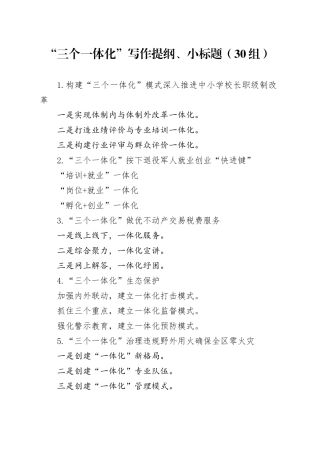 30组三个一体化写作提纲小标题231206