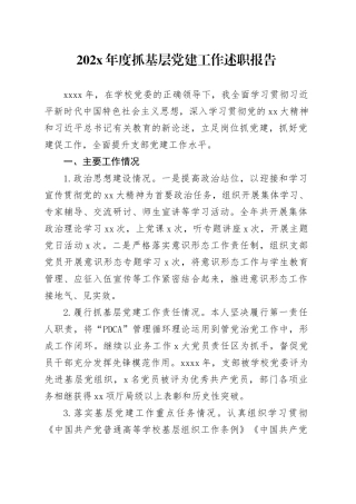 202X年度抓基层党建工作述职报告
