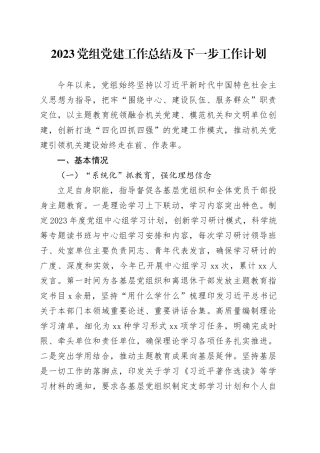 2023党组党建工作总结及下一步工作计划
