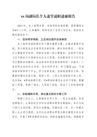 2023年XX局副局长个人述学述职述廉报告