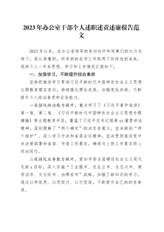 2023年办公室干部个人述职述责述廉报告工作总结1127