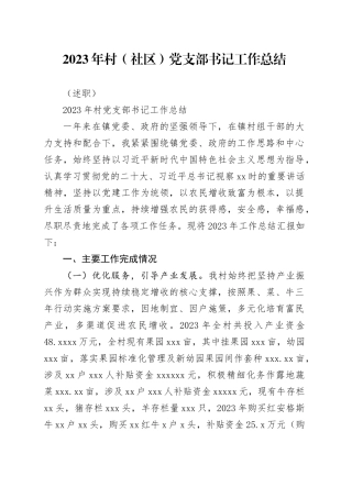 2023年村（社区）党支部书记工作总结（述职）
