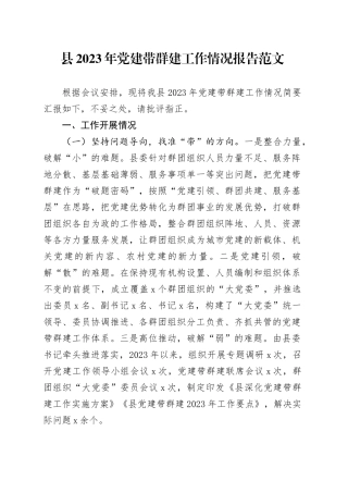 2023年党建带群建工作报告含问题总结汇报党