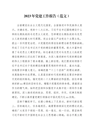 2023年党建工作报告（范文）