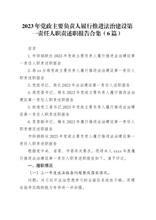 2023年党政主要负责人履行推进法治建设第一责任人职责述职报告合集（6篇）