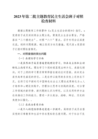 2023年第二批主题教育民主生活会班子对照检查材料