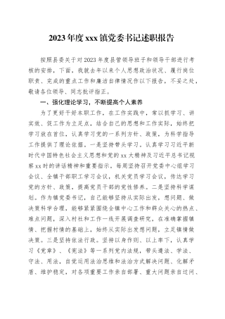 2023年度X镇党委书记述职报告