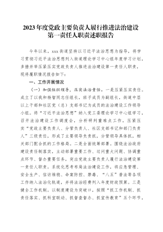 2023年度党政主要负责人履行推进法治建设第一责任人职责述职报告