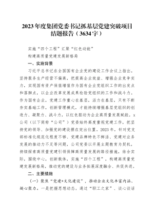 2023年度国企党委书记抓基层党建突破项目结题报告