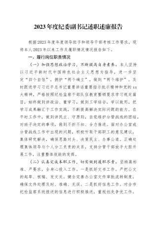2023年度纪委副书记述职述廉报告