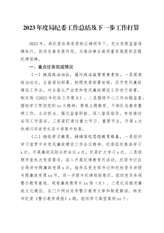 2023年度局纪委工作总结及下一步工作打算