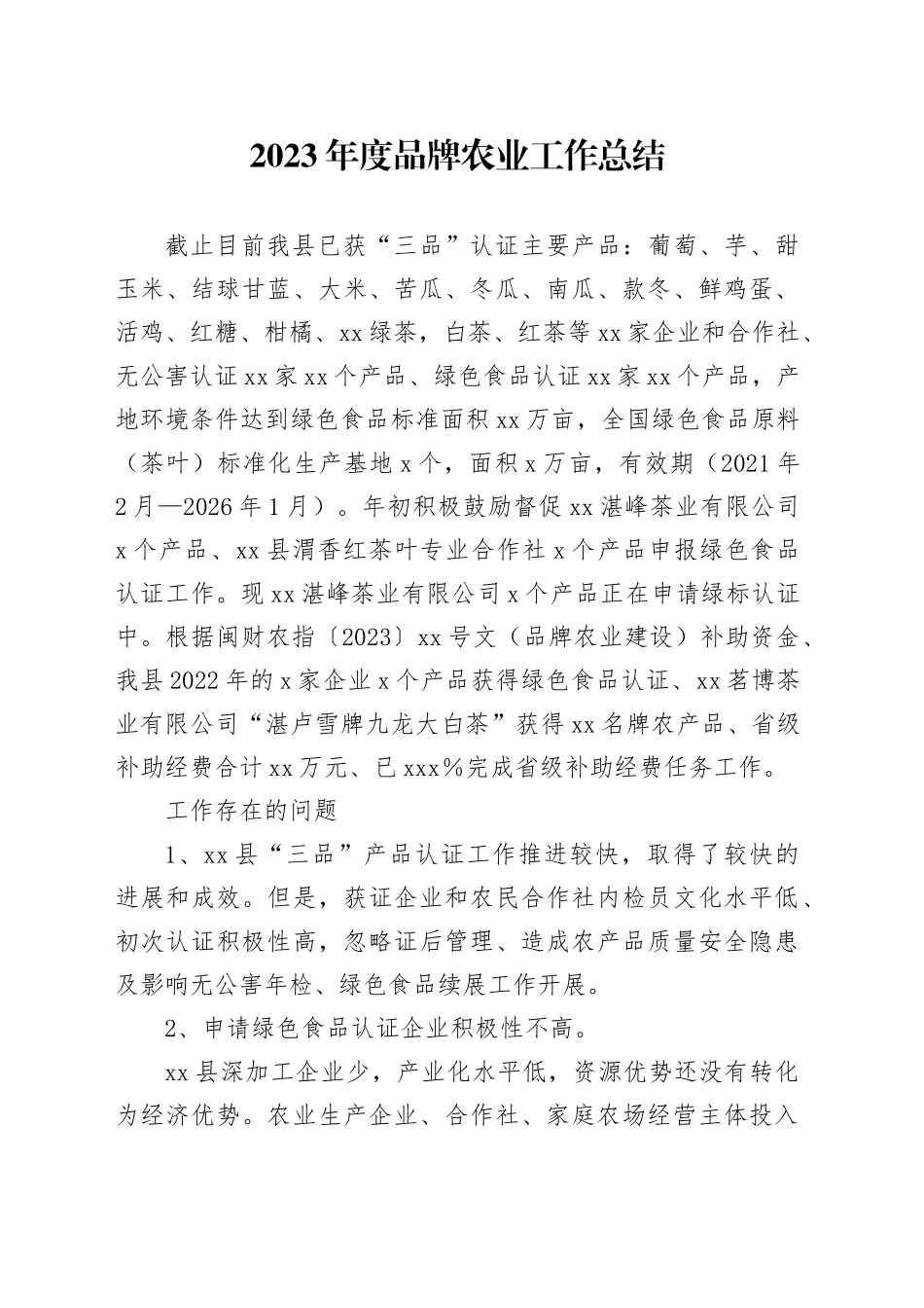 2023年度品牌农业工作总结（20231109）_第1页