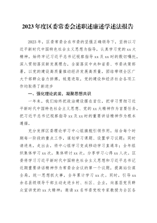 2023年度区委常委会述职述廉述学述法报告