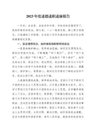 2023年度市副市长述德述职述廉报告