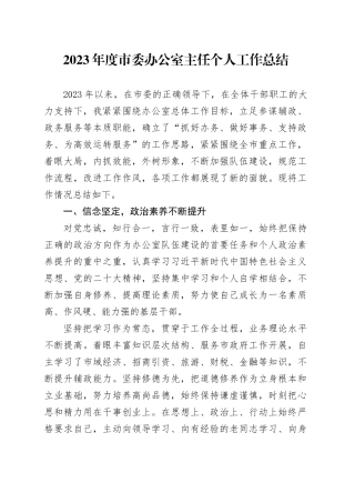 2023年度市委办公室主任个人工作总结