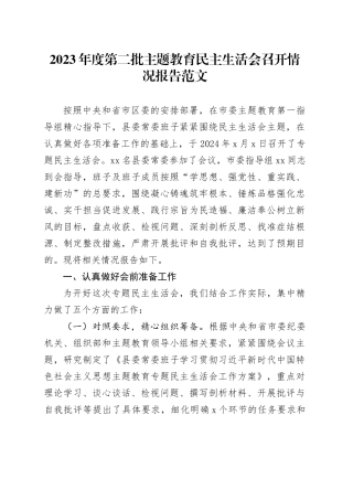 2023年度主题教育生活会召开情况报告工作汇报总结第二批20240108