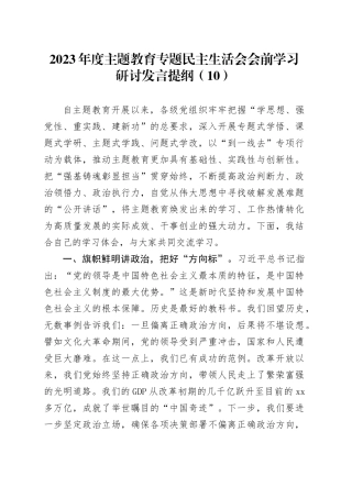 2023年度主题教育专题民主生活会会前学习研讨发言提纲（10）
